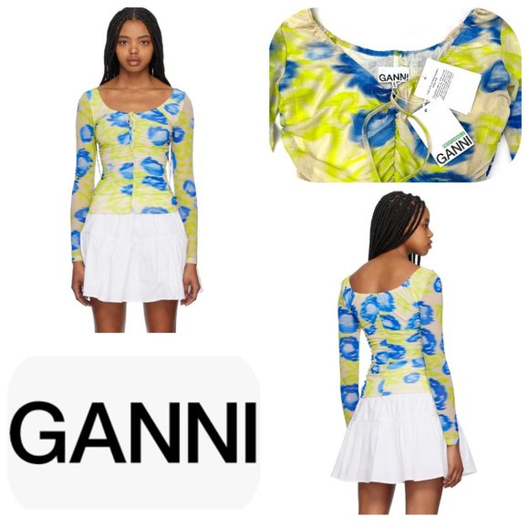 Ganni Tops - NWT  Ganni Floral Mesh Scoop-Neck Top